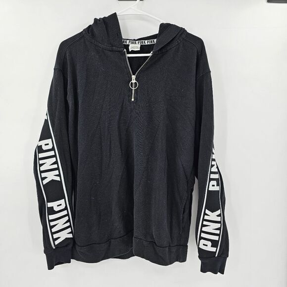 Victoria's Secret PINK black sweatshirt hoodie quarter zip small medium - Picture 1 of 3